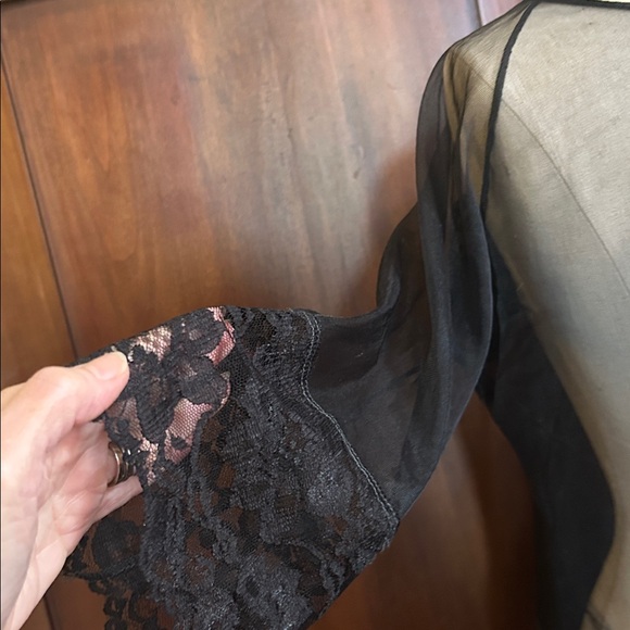 60’s Black Sheer Lace Middy Top Lingerie M - Picture 3 of 10